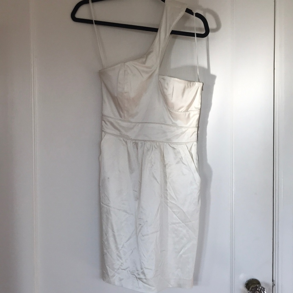 Asymmetrical bone white dress